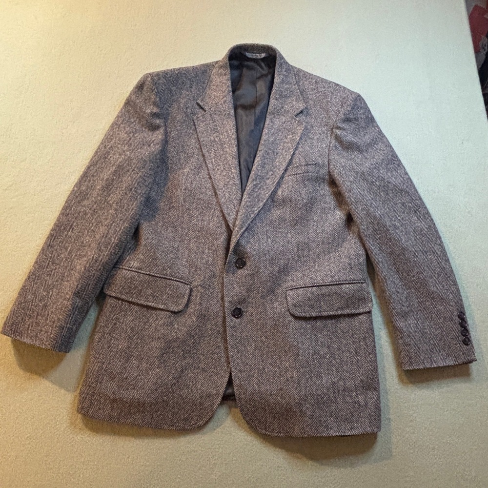 VTG Lands End Herringbone Tweed Blazer Mens M Gray Wool Two Button USA Made